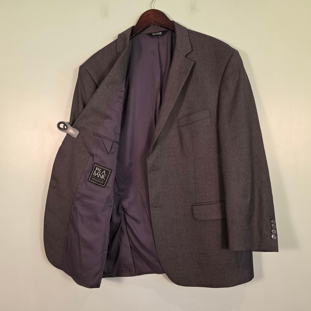Jos A Bank Traveler Blazer 46R Charcoal Gray 100% Wool Double Vent Sport Coat